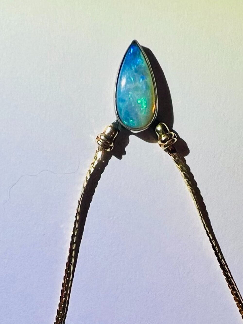 Blue Opal on a 14k gold chain, Stamped - Picture 9 of 10